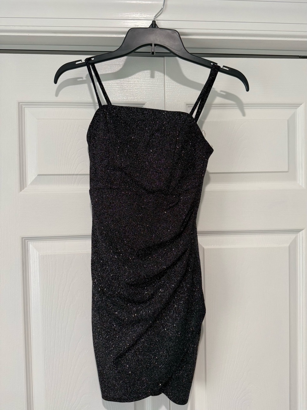 Crystal Doll Black Sparkle Mini Dress with Double Straps